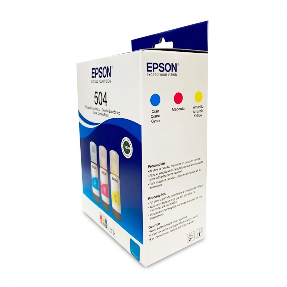Botella de tinta epson t504, 3 piezas, cianmagentaamarillo