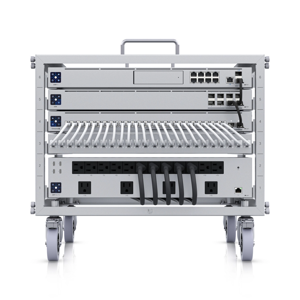 Ubiquiti u-rack-6u-tl - mini rack abierto con ruedas, 6u, patchpanel de 24 puertos gigabit, bloqueo de ruedas, capacidad de carga 35kg, toolless ensamble sin herramienta