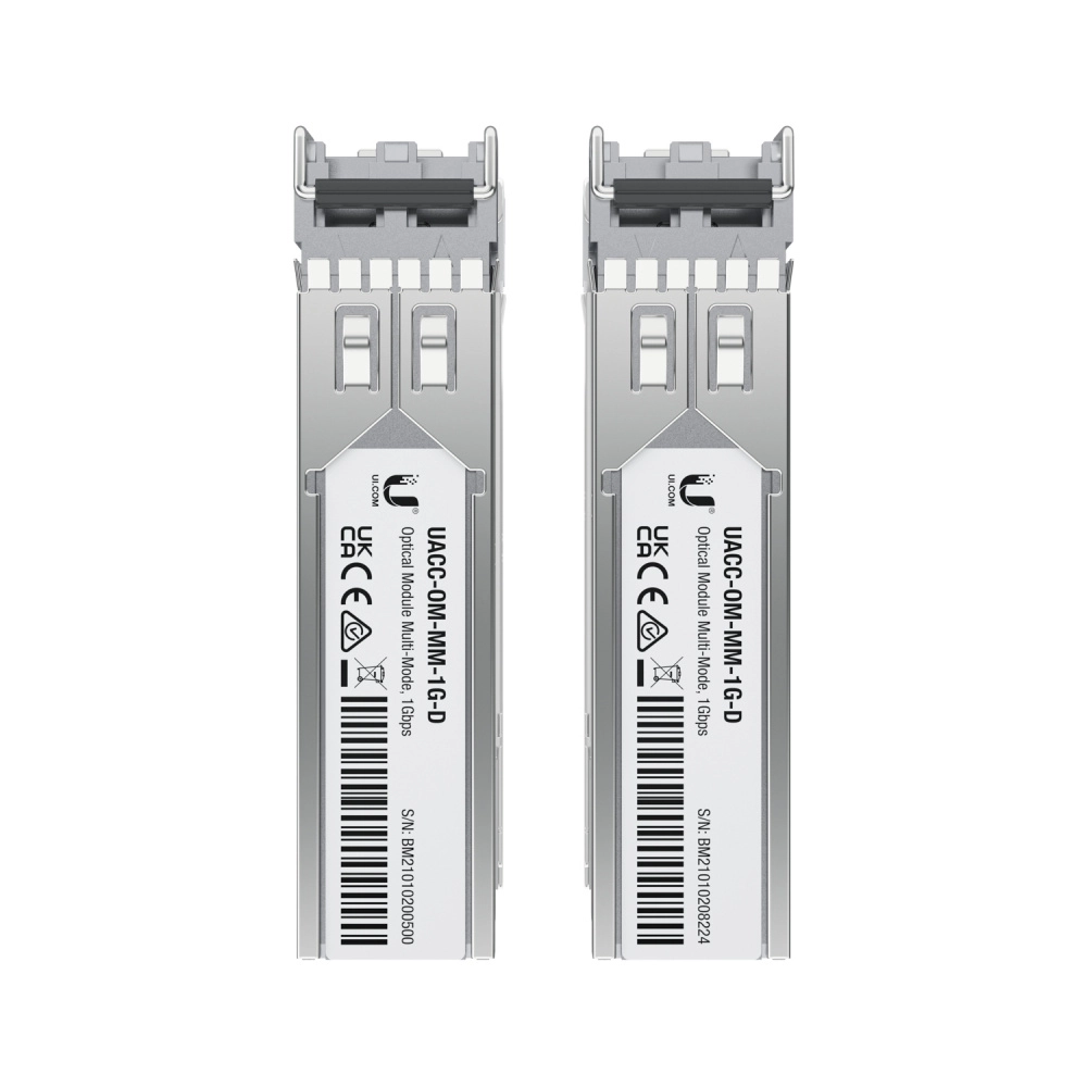 Ubiquiti uacc-om-mm-1g-d-2 - módulo ufiber sfp 1.25g con transceptor minigbic multimodo de 1.25 gbps, alcance de conexión de hasta 550m, conectores lc. paquete de 2 piezas.