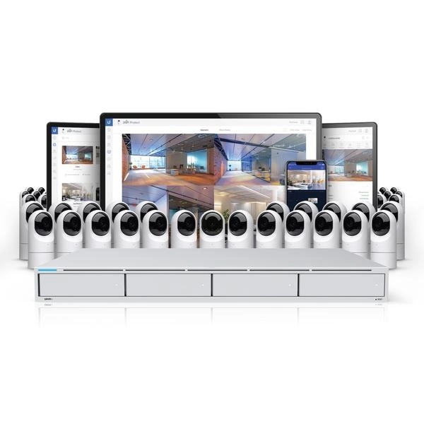 Ubiquiti unvr - nvr empresarial unifi protect recomendado para 15 cámaras 4k o 50 cámaras full hd, con 4 bahías de disco duro, puerto gigabit rj-45 y configuración raid 1 o raid 5 automática.