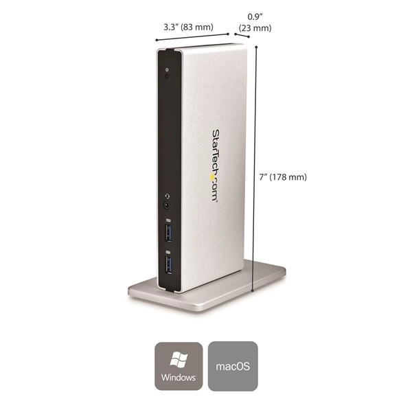 Startech.com replicador de puertos universal usb 3.0 para laptop con dvi doble y ethernet gigabit con adaptadores hdmi vga - 2 pantallas compatibles - 2048 x 1152 - 5 x usb 3.0 - red (rj-45) - dvi - línea entrada de audio - micrófono - cableado - gigabit ethernet - windows 7, windows 8, windows 8.1, windows 10, windows 11, windows xp sp3, windows vista, mac os x 10.6 snow leopard, mac os x 10.12 sierra, mac os x 10.14 mojave, mac os x 10.15 catalina, ...