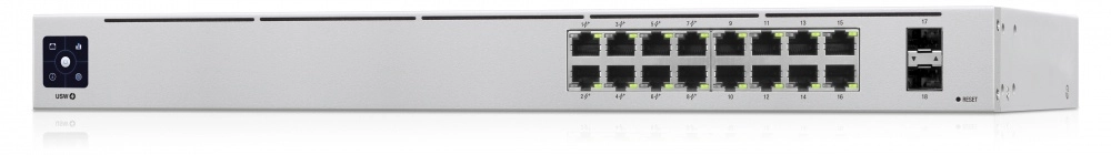 Ubiquiti usw-16-poe - switch capa 2 de 16 puertos 8 puertos poe 802.3af&at y 8 puertos gigabit sin poe 2 puertos 1gbps sfp presupuesto poe de hasta 42w pantalla informativa