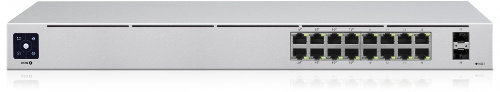Ubiquiti usw-16-poe - switch capa 2 de 16 puertos 8 puertos poe 802.3af&at y 8 puertos gigabit sin poe 2 puertos 1gbps sfp presupuesto poe de hasta 42w pantalla informativa