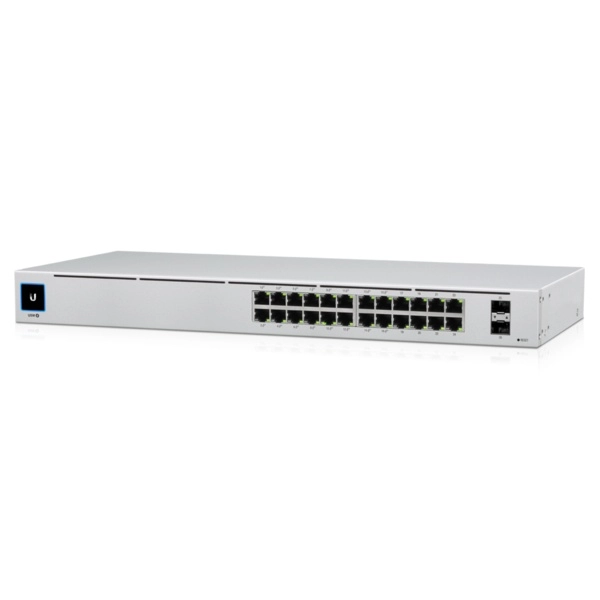 Ubiquiti usw-24 unifi switch capa 2 de 24 puertos 101001000 mbps más 2 puertos 1g sfp, con pantalla informa