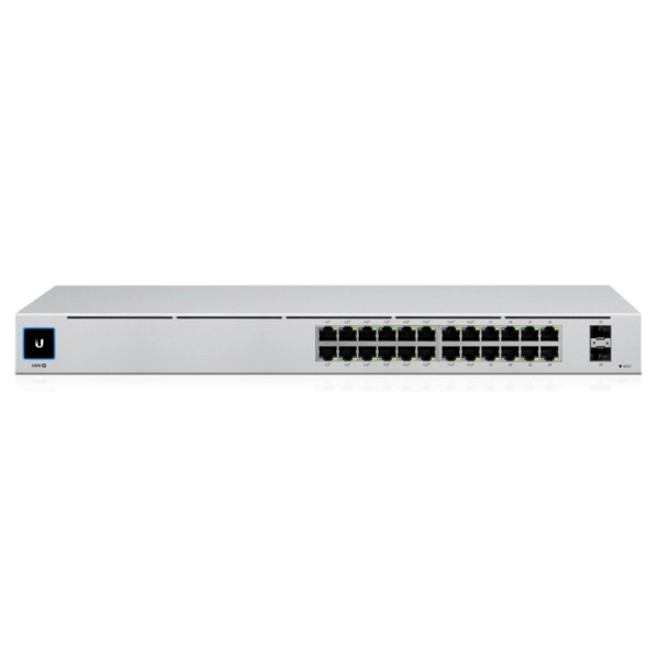Ubiquiti usw-24 unifi switch capa 2 de 24 puertos 101001000 mbps más 2 puertos 1g sfp, con pantalla informa