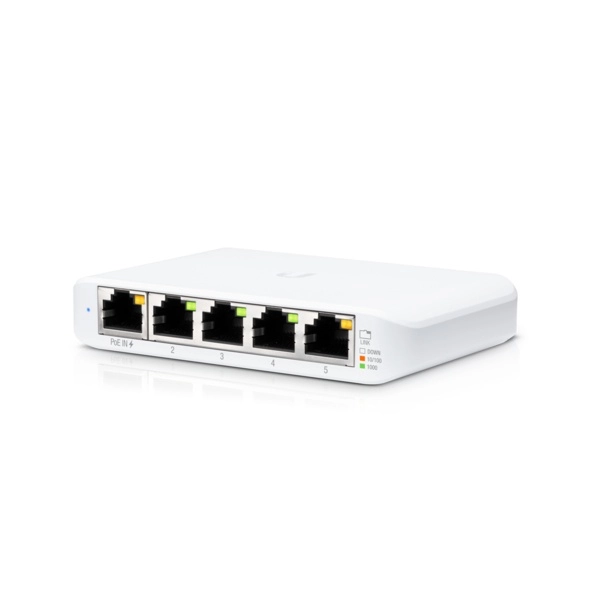Ubiquiti usw-flex-mini switch unifi administrable compacto de 5 puertos 101001000 mbps, entrada de poe 802.3afat