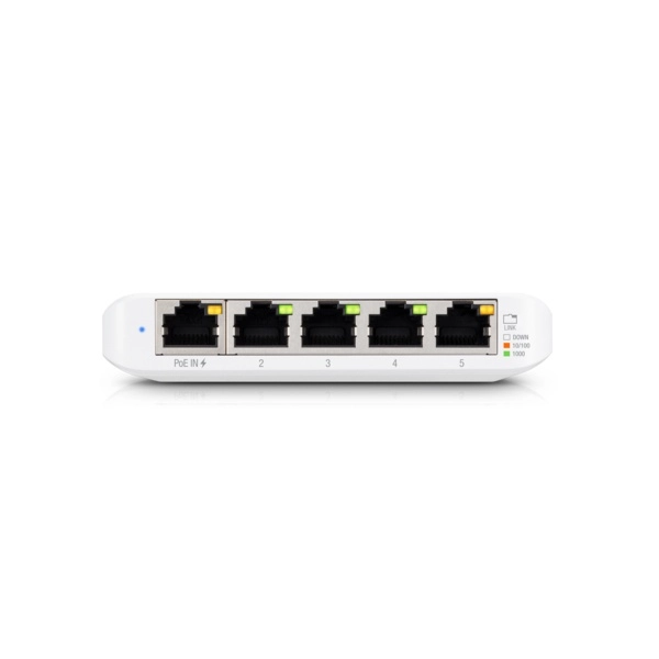 Ubiquiti usw-flex-mini switch unifi administrable compacto de 5 puertos 101001000 mbps, entrada de poe 802.3afat