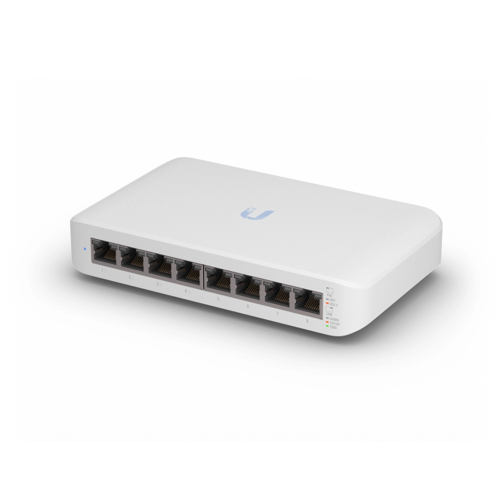 Ubiquiti usw-lite-8-poe - switch unifi lite administrable poe de 8 puertos 101001000 mbps (4 puertos 802.3afat) , 52 w , capa 2 , refrigeración silenciosa sin ventilador.