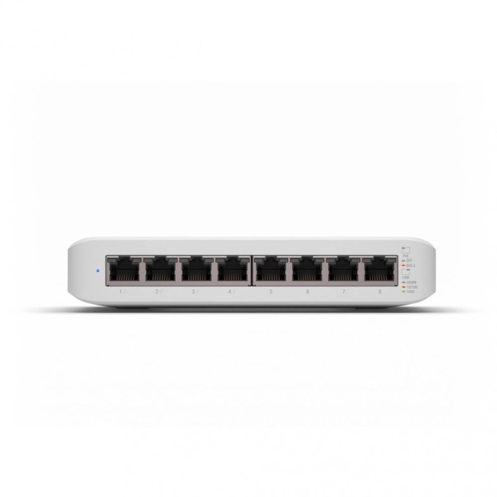 Ubiquiti usw-lite-8-poe - switch unifi lite administrable poe de 8 puertos 101001000 mbps (4 puertos 802.3afat) , 52 w , capa 2 , refrigeración silenciosa sin ventilador.