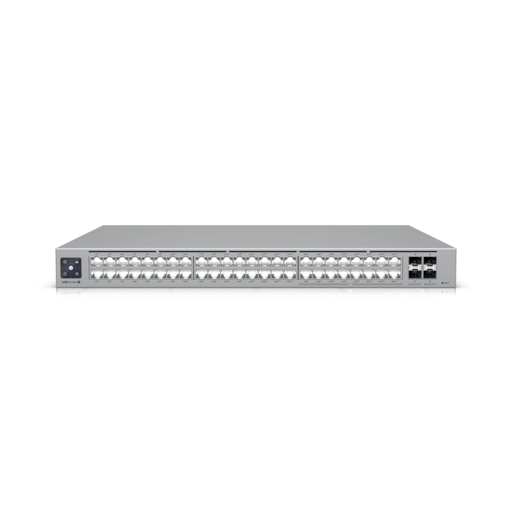 Ubiquiti usw-pro-max-48-poe - switch unifi con funciones capa 3, 48 puertos (16 puertos 2.5 gbe y 32 puertos 1 gbe), 2 puertos sfp+ 10g, poe++ 720w, pantalla informativa preventa