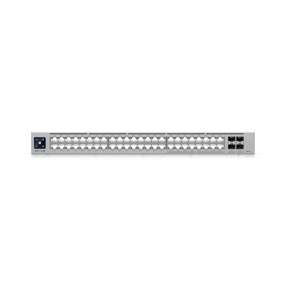Ubiquiti usw-pro-max-48-poe - switch unifi con funciones capa 3, 48 puertos (16 puertos 2.5 gbe y 32 puertos 1 gbe), 2 puertos sfp+ 10g, poe++ 720w, pantalla informativa preventa
