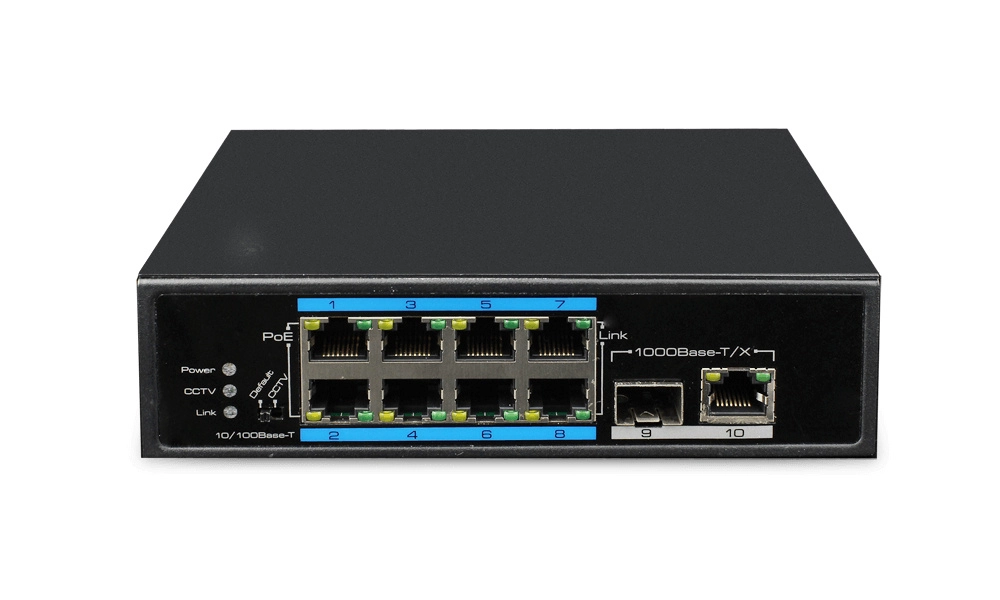 Utepo utp7108epoe - switch industrial poe+ de 10 puertos 8 poe 10100 mbps, 1 sfp 1000 mbps, 1 rj-45 101001000 mbps, poe 120w, 802.3afat, hasta 250m en modo cctv, montaje en din rail