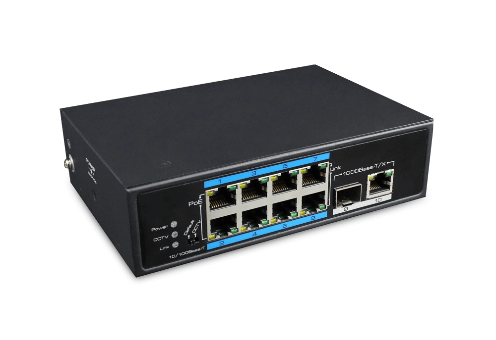 Utepo utp7108epoe - switch industrial poe+ de 10 puertos 8 poe 10100 mbps, 1 sfp 1000 mbps, 1 rj-45 101001000 mbps, poe 120w, 802.3afat, hasta 250m en modo cctv, montaje en din rail