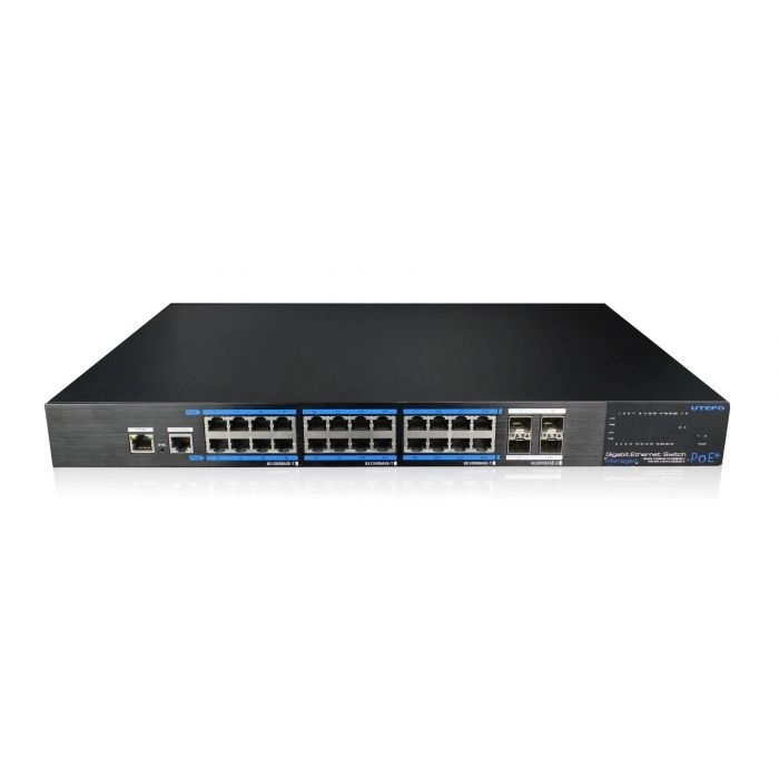 Utepo utp7524gepoe4gf - switch gigabit poe administrable, capa 2, 24 puertos poe gigabit rj45, 4 puertos sfp gigabit, 802.3af&at, poe 390w, fast ring
