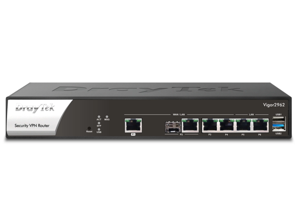 Draytek vigor2962- ruteador multi-wan balanceador para pymes, hasta 200 túneles vpn, 1 puerto wan 2.5gb, 1 combo sfp & rj45 wan, 2 puertos lan & wan ge, 2 lan rj45 ge, con filtrado web