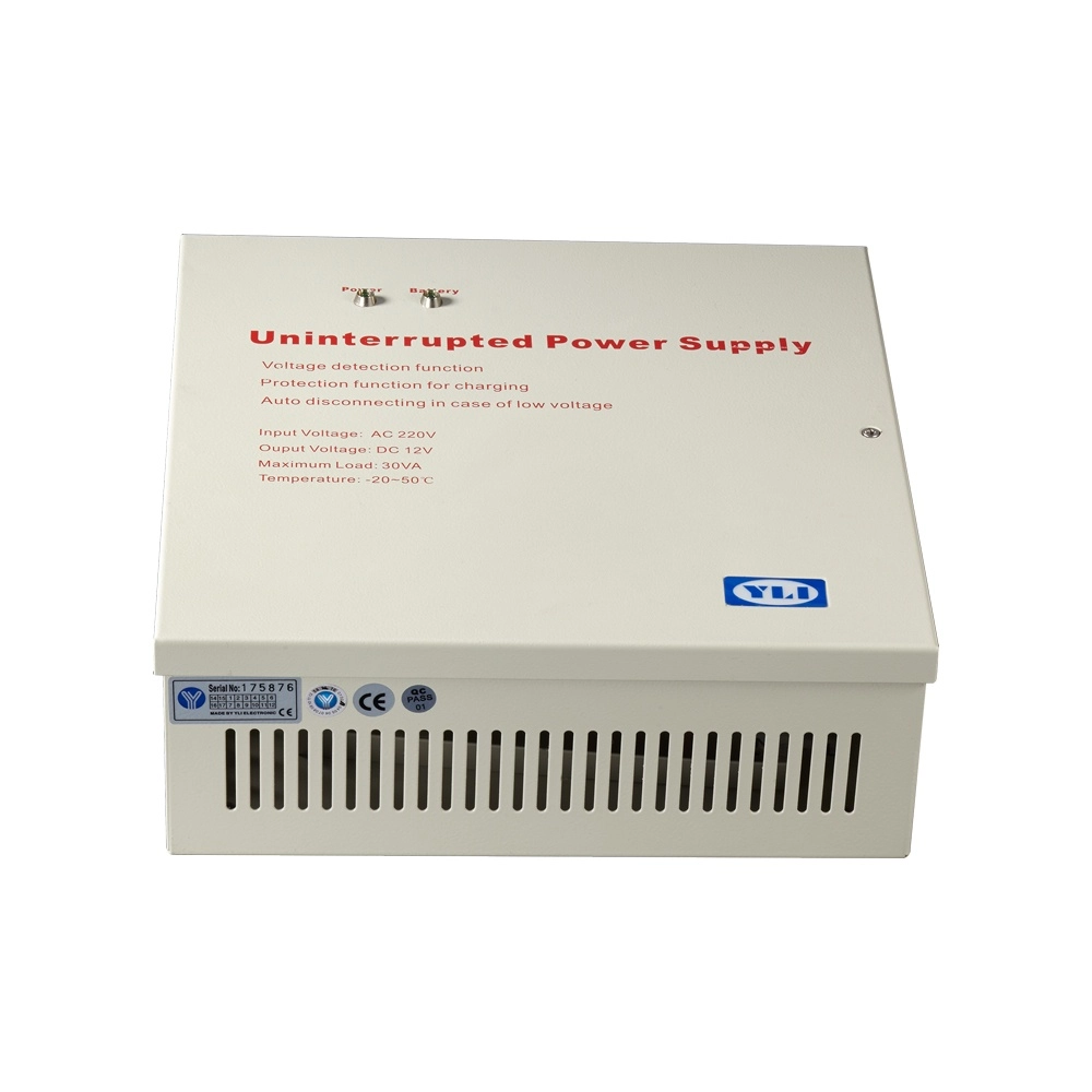 Yli yp902123 - fuente de energía para control de acceso con gabinete incluye relevador nonc, protección contra cortocircuitos y soporte para batería de respaldo