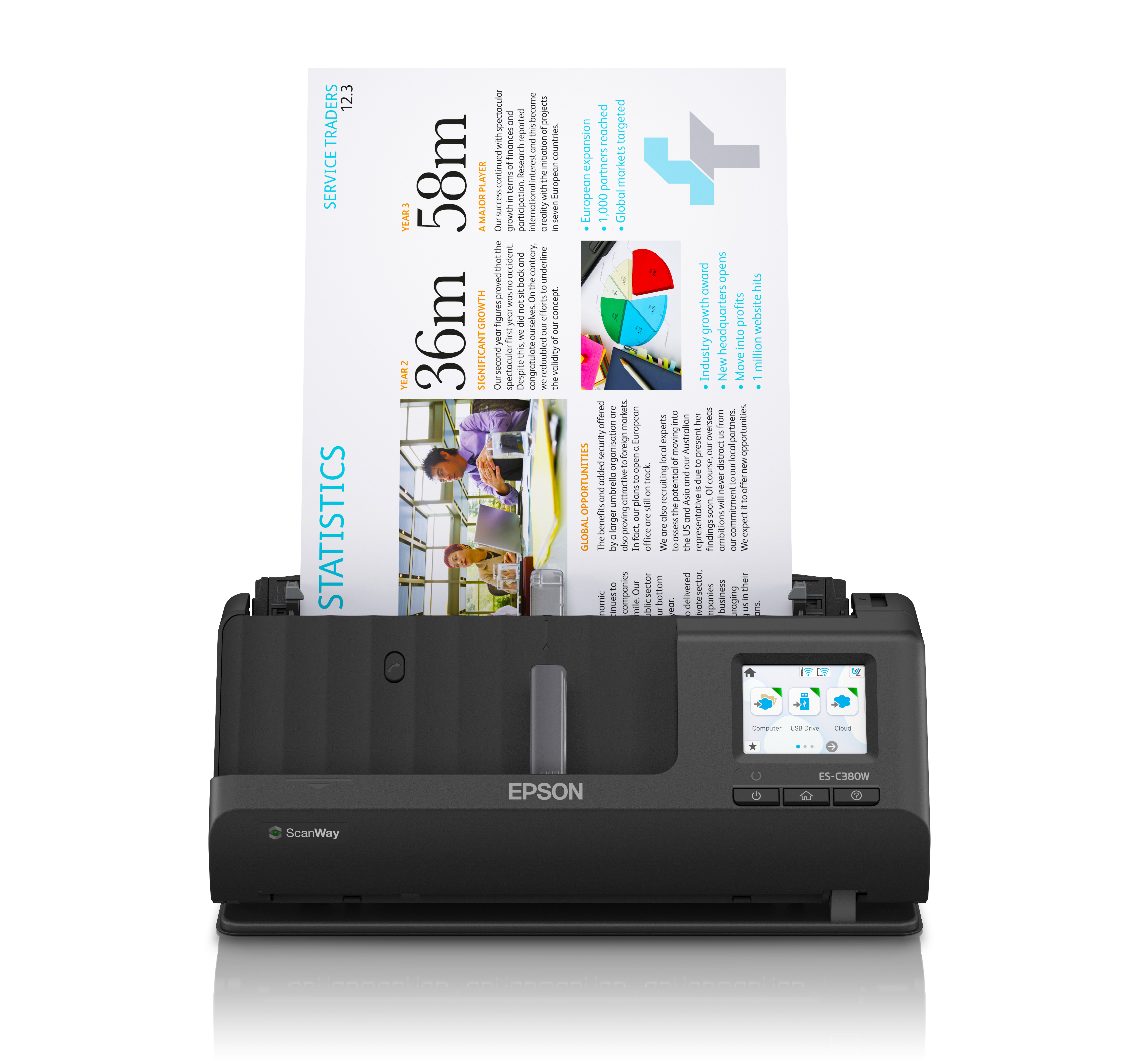 Escaner epson workforce es-c380w, 30 ppm / 60ipm, 600d pi,1200 dpi, led rgb, usb, wifi