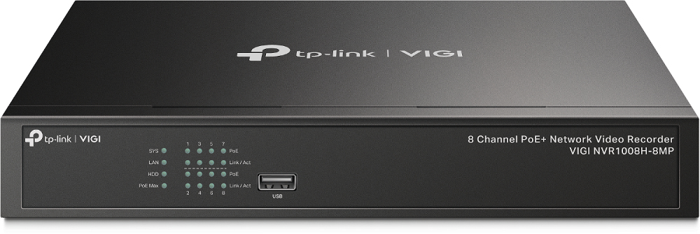 Nvr | tp-link | vigi nvr1008h-8mp | nvr vigi poe+ de  8 canales | poe+ | video h.265 | onvif | plug and play | audio bidireccional | 8- channel |