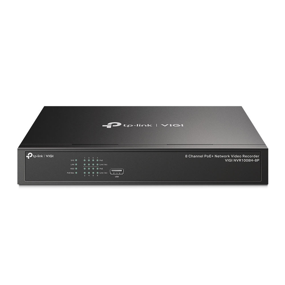 Nvr tp-link vigi vigi nvr1008h-8p nvr poe 8 canales salida de video 4k grabacion 24/7 audio bidireccional onvif montaje en rack plug and play deteccion inteligente