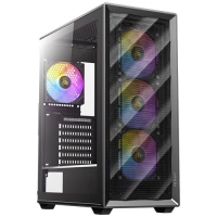 Gabinete antec ax85 argb, mid tower, atx, m-atx, itx, 4x ventiladores argb 120mm, sin fuente, negro