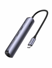 Hub USB Ugreen 10919, Docking station , 5 puertos, interfaz usb-c, 2x usb-a, 1x hdmi, 1x rj45, 1x usb-c pd, grisnegro