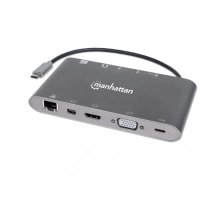Estación docking usb-c supervelocidad 7 en 1 manhattan supervelocidad 7 en 1 - gris, usb c, usb c, usb3.0/hdmi/vga, macho/hembra