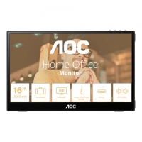 Monitor portatil led aoc 16t3e / color negro / panel ips 15.6 / usb-c /  aspecto 16:9 / tiempo de respuesta 4ms / vesa  50x50 mm / resolucion 1920 x 1080 / 60 hz / contraste 700:1 / brillo 250 cd/m2