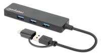 180863 hub de interfaz usb a + tipo-c a puertos usb a negro