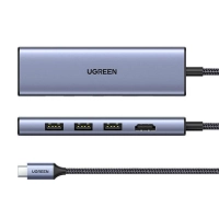Docking station ugreen, 6 puertos, interfaz usb-c, 3x usb-a, 1x hdmi, 1x microsd, 1x sd, 5000 mbits, plata