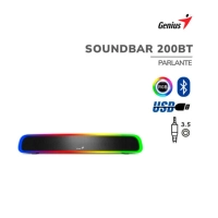 Barra de sonido genius 200 bt, 4w, bluetooth, alimentacion-usb, interfaz 3.5mm, rgb, negro