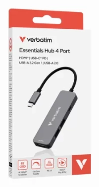 Hub verbatim 4 puertos, 1x usb-c, 1xhdmi 4k, 2x usb-a 3.2, 5000 mbits, gris Hub verbatim 4 puertos, 1x usb-c, 1xhdmi 4k, 2x usb-a 3.2, 5000 mbits, gris