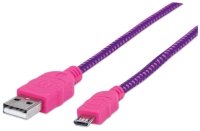 Cable manhattan usb micro-b alta velocidad con recubrimiento textil 1.8m color rosa-morado