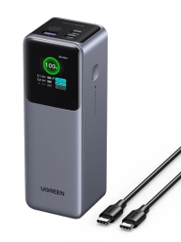 Cargador Ugreen 35525B, Power bank 25000mah, hasta 140w, pantalla inteligente, 1x usb-a, 2x usb-c, gris
