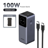 Power bank ugreen nexode 12000mah, hasta 100w, pantalla inteligente, 1x usb-a, 1x usb-c, gris
