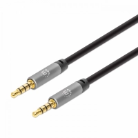 356008 cable auxiliar de audio estéreo dos conectores macho de 3.5 mm - 3 m, contactos chapados en oro, diseño delgado, negro/plata