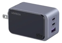 Cargador ugreen 65w, gan, 2x usb-c, 1x usb-a, negro