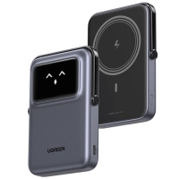 Power bank ugreen uno inalambrico 10000 mah, 7.5w20w, pantalla inteligente, negro