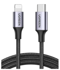 Cable ugreen usb-c a lightning, 60w, 480 mbps, 2 metros, negrogris