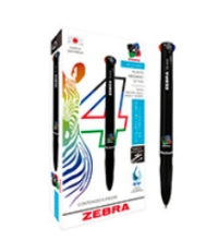 Bolígrafo zebra 4 color retráctil punto mediano 1.0mm colores negro-azul-rojo-verde c/12 pzas