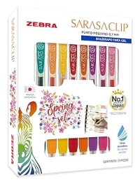 Boligrafo zebra sarasa clip rollerball retractil punto mediano 0.7 tinta gel colores urtidos spring caja c/10