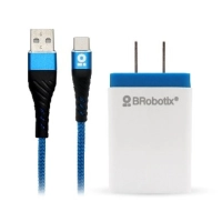 Cargador brobotix usb c/cable tipo c carga rápida 963332 - blanco - azul, pared, 5 v, 1 puerto usb v3.0