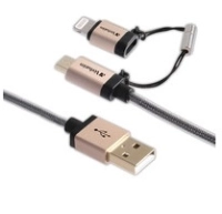 Verbatim cable microusb para sincronización y carga con adaptador lightning 47 pulgadas, trenzado, champagne.