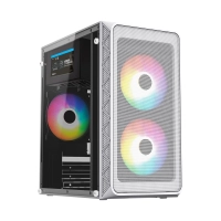 Gabinete mini torre doom pro mesh gi730 / max mb m-atx fuente atx 600 w / 1x usb 3.0 + 1x usb 2.0 + 3xfan frgb / panel izq cristal + frente mesh / blanco