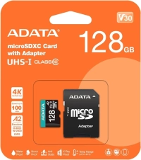Micro secure digital adata microsdxc/sdhc uhs-i u3 v30 128gb clase 10 (a2) - velocidad de lectura / escritura 100/85 (mb/s)