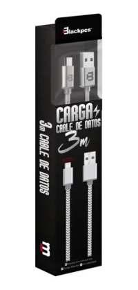 Cable blackpcs (ca-3m) v8 gris 300 cm tejido 2.1a (cagymt3m-5)