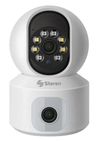 Cámara de seguridad doble lente 2mp/vga 92° wifi con detección de movimiento
