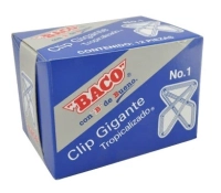Clip baco gigante #1 12296 zincado. caja con 12 clips. clip gigante metálico zincado.