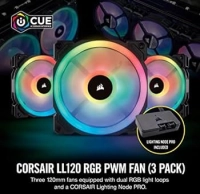 Ventilador gabinete corsair (co-9050072-ww) ll120rgb,luz dual,120mm pwm,3*fan,node incluido,negro