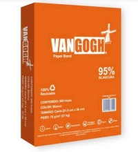 Papel tamaño carta color blanco marca vangogh 75gr 95  blancura 17502250376216 10 resmas con  500 hojas cada una desempeño 120 paginas por minuto 4.5 kg