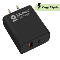Cargador carga rápida - dual usb v3.0, 18w, 1 puerto tipo a y 1 puerto tipo c, color negro, brobotix 6006658